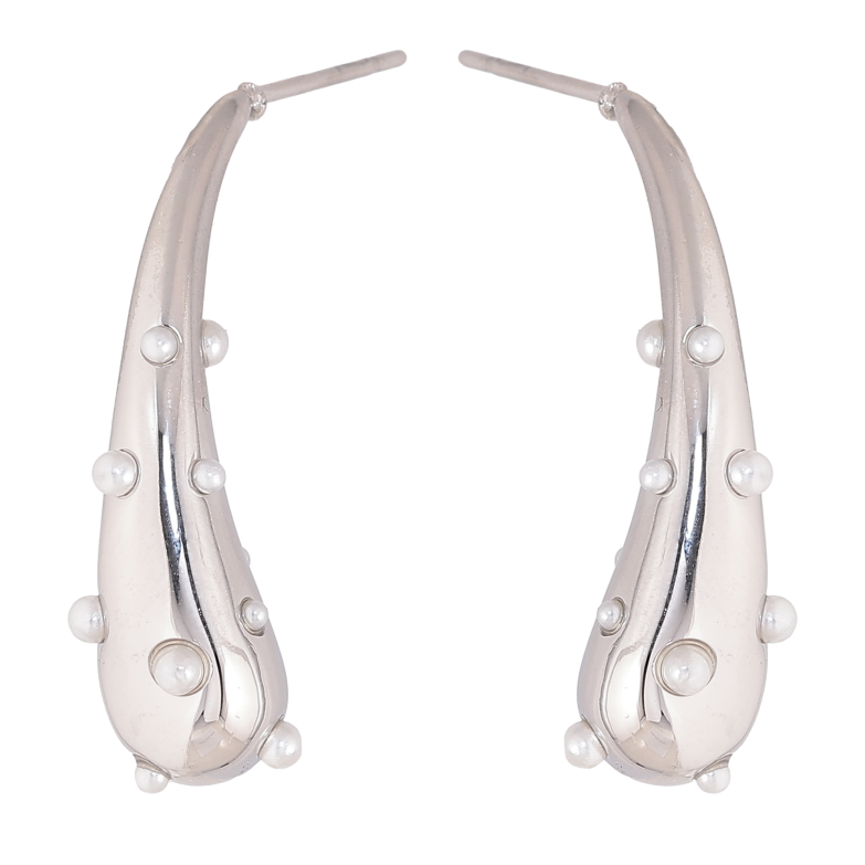 Сережки Нержавіюча сталь пусети "Крапельки з перлинними вставками" фото №1