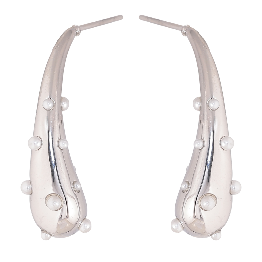 Сережки Нержавіюча сталь пусети "Крапельки з перлинними вставками" фото №1