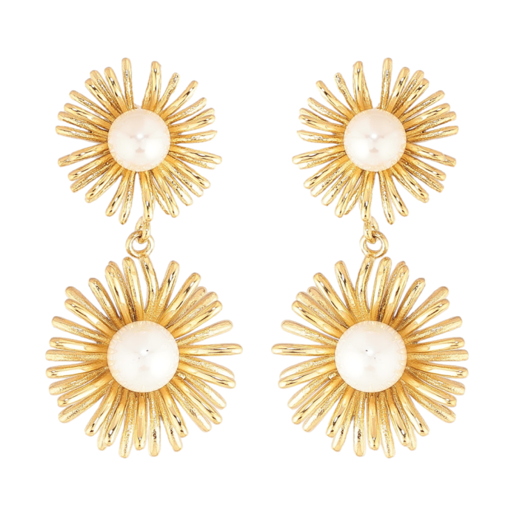 Сережки Нержавіюча сталь пусети "Квіткові підвіски з перлинами" фото №14 Сережки Нержавіюча сталь пусети "Квіткові підвіски з перлинами" фото №14