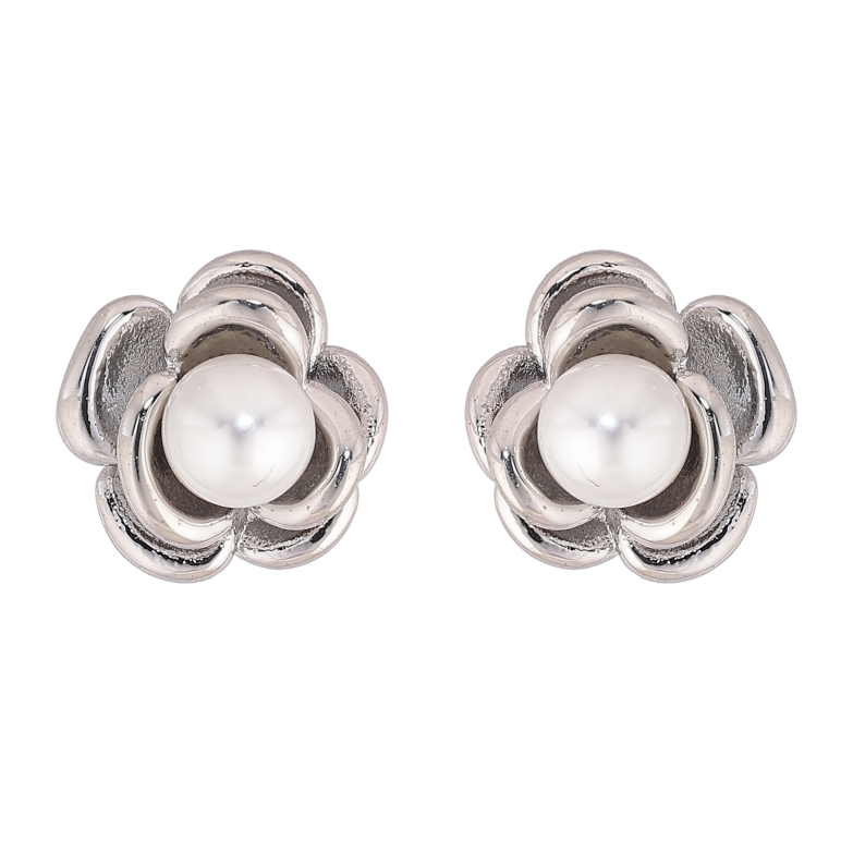 Сережки Нержавіюча сталь пусети "Квіточки з перлинами" фото №1