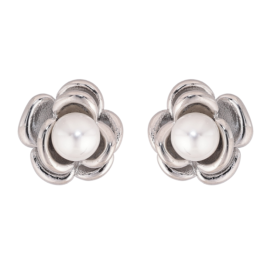 Сережки Нержавіюча сталь пусети "Квіточки з перлинами" фото №1