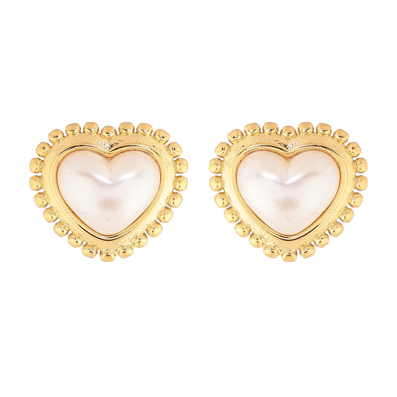 Сережки Нержавіюча сталь пусети "Сердечки з перлинами" фото №1