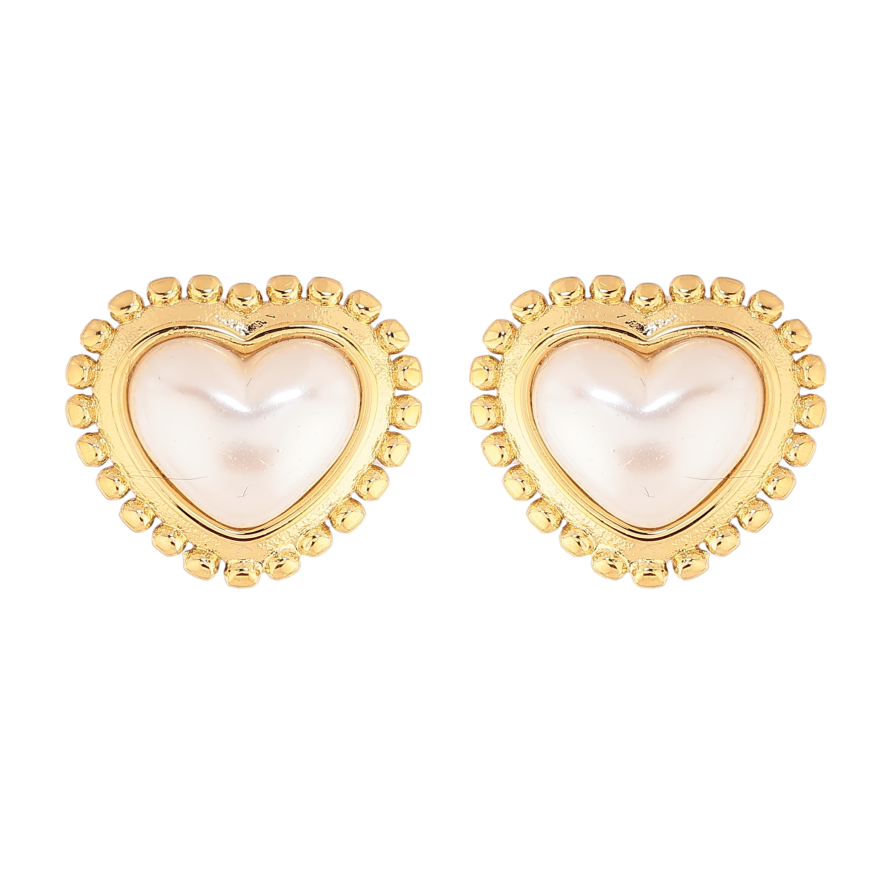 Серьги Нержавеющая сталь пусеты "Сердечки с жемчужинами" фото №1