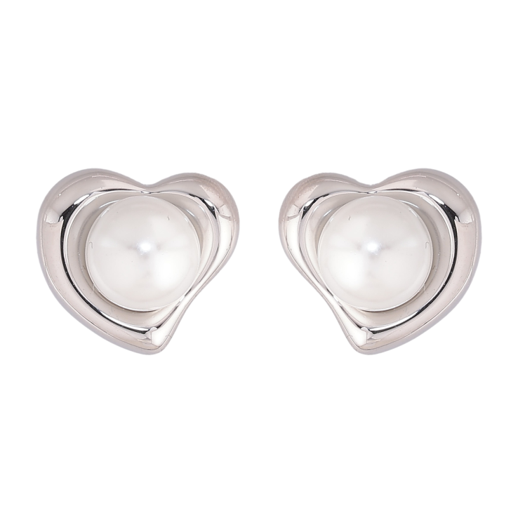 Сережки Нержавіюча сталь пусети "Сердечка з перлинами" фото №5