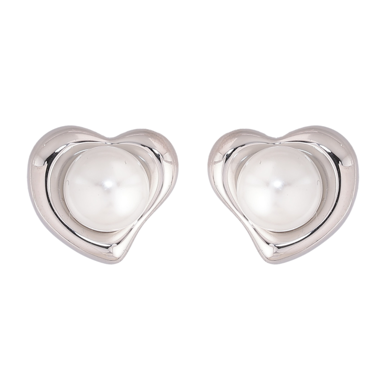Сережки Нержавіюча сталь пусети "Сердечка з перлинами" фото №1