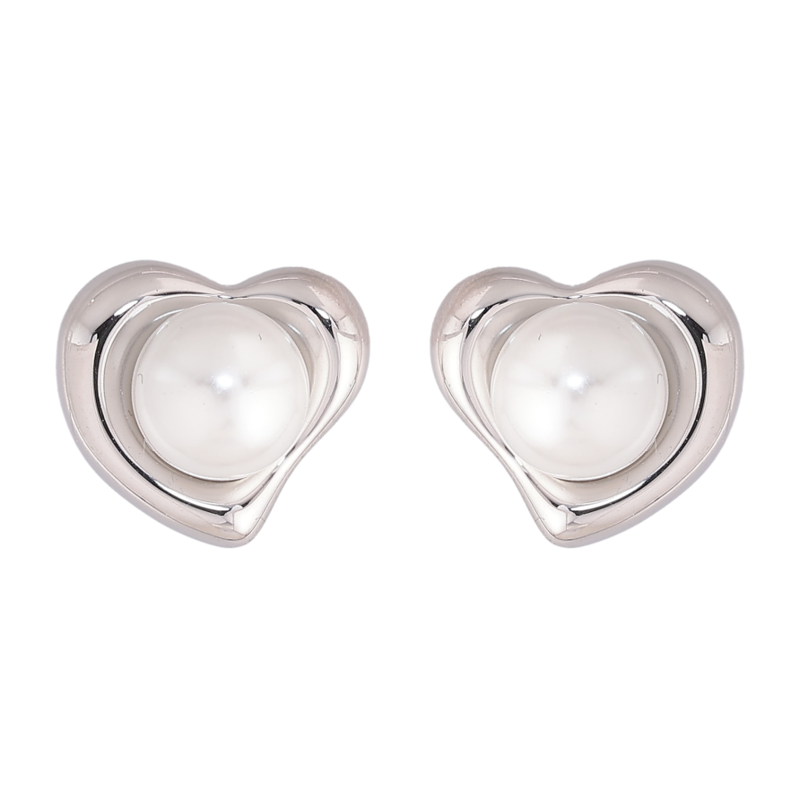 Сережки Нержавіюча сталь пусети "Сердечка з перлинами" фото №1