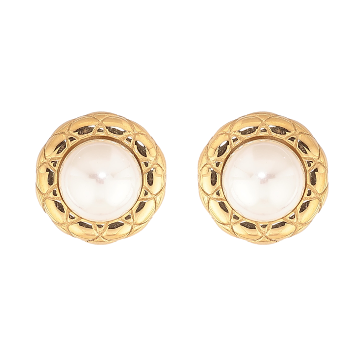 Серьги Нержавеющая сталь пусеты "Жемчужины в декоративной оправе" фото №2