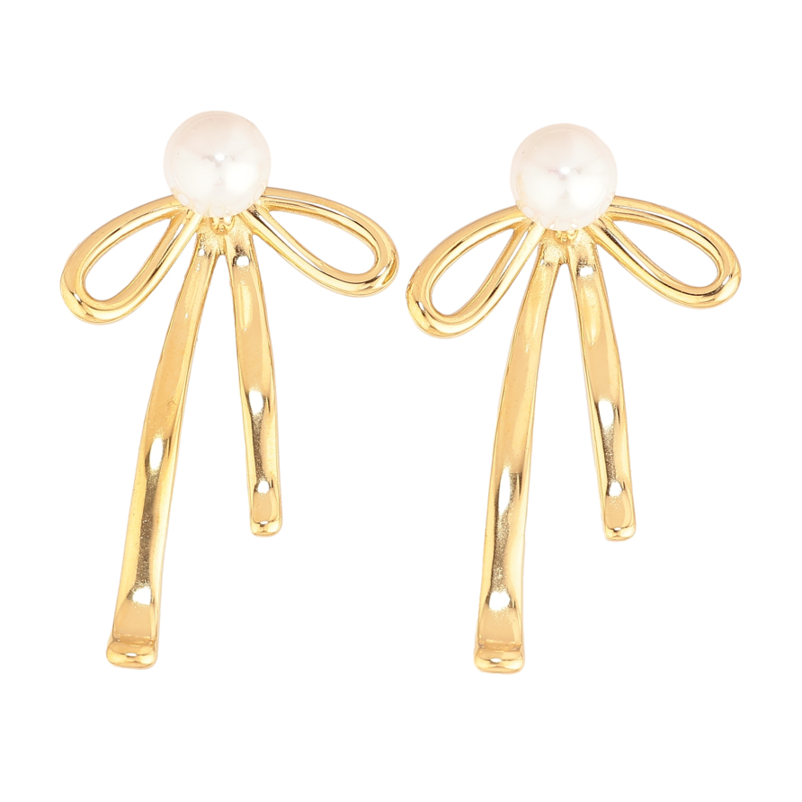 Серьги Нержавеющая сталь пусеты "Жемчужины с бантами" 2 в 1, ø 6мм фото №1 Серьги Нержавеющая сталь пусеты "Жемчужины с бантами" 2 в 1, ø 6мм фото №1