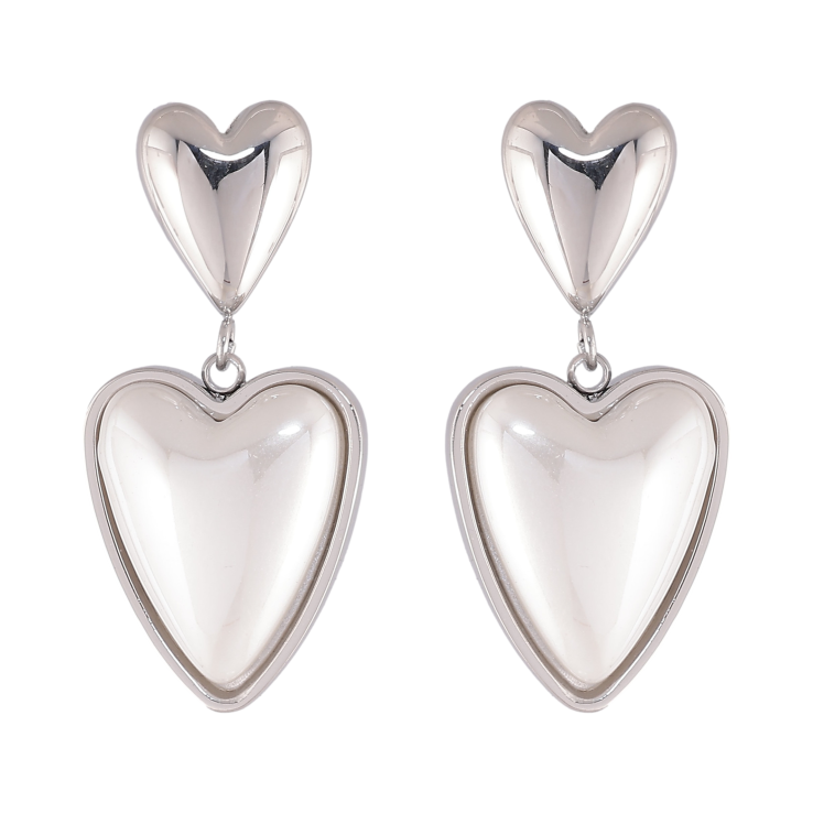 Сережки Нержавіюча сталь пусети "Сердечки з перлинними вставками" фото №19