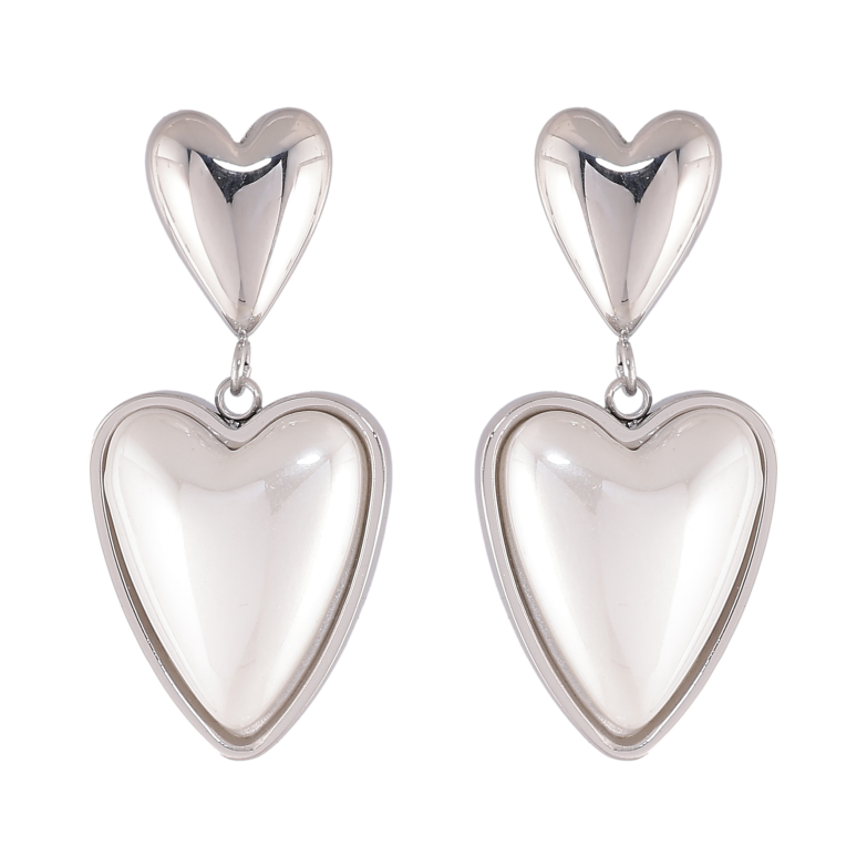 Сережки Нержавіюча сталь пусети "Сердечки з перлинними вставками" фото №2