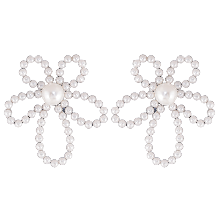 Сережки Нержавіюча сталь пусети "Квіточки з перлинами" фото №5