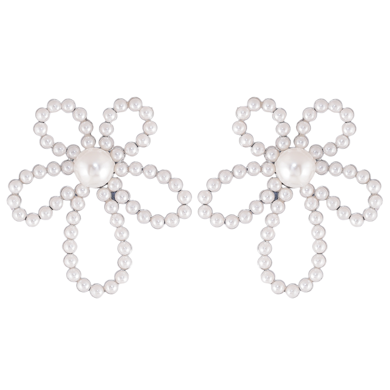 Сережки Нержавіюча сталь пусети "Квіточки з перлинами" фото №9