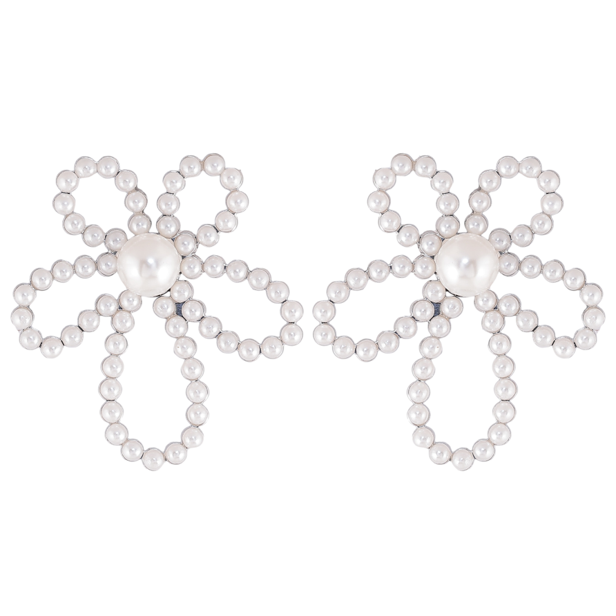 Сережки Нержавіюча сталь пусети "Квіточки з перлинами" фото №1