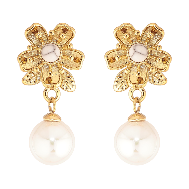 Сережки Нержавіюча сталь пусети "Квіточки з кристалами та перлинами" фото №1