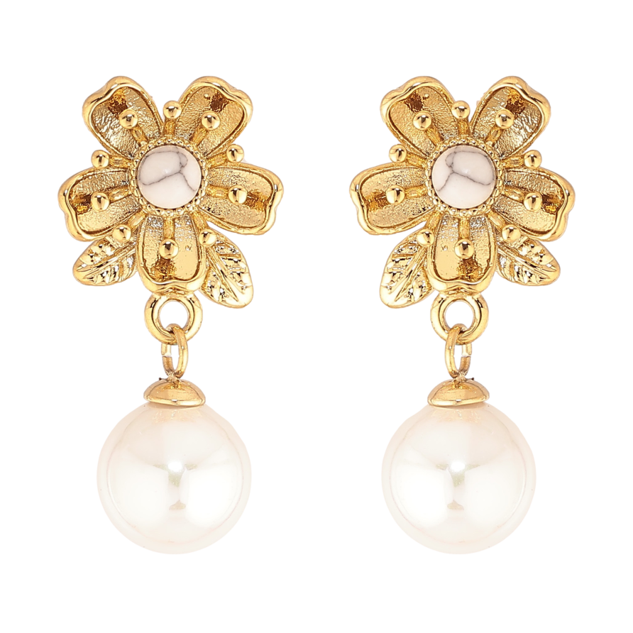 Сережки Нержавіюча сталь пусети "Квіточки з кристалами та перлинами" фото №1