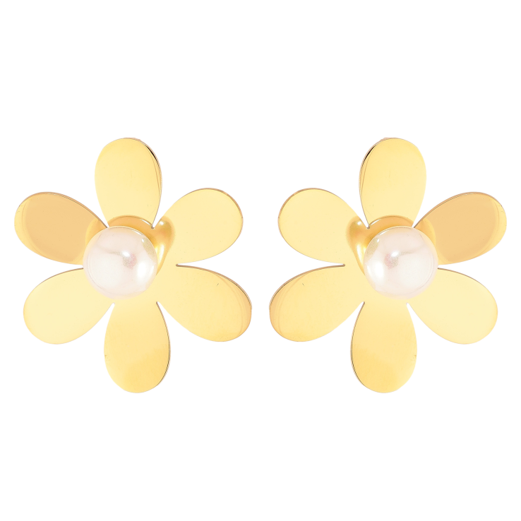 Серьги Нержавеющая сталь пусеты "Цветочки с жемчужинами" фото №24