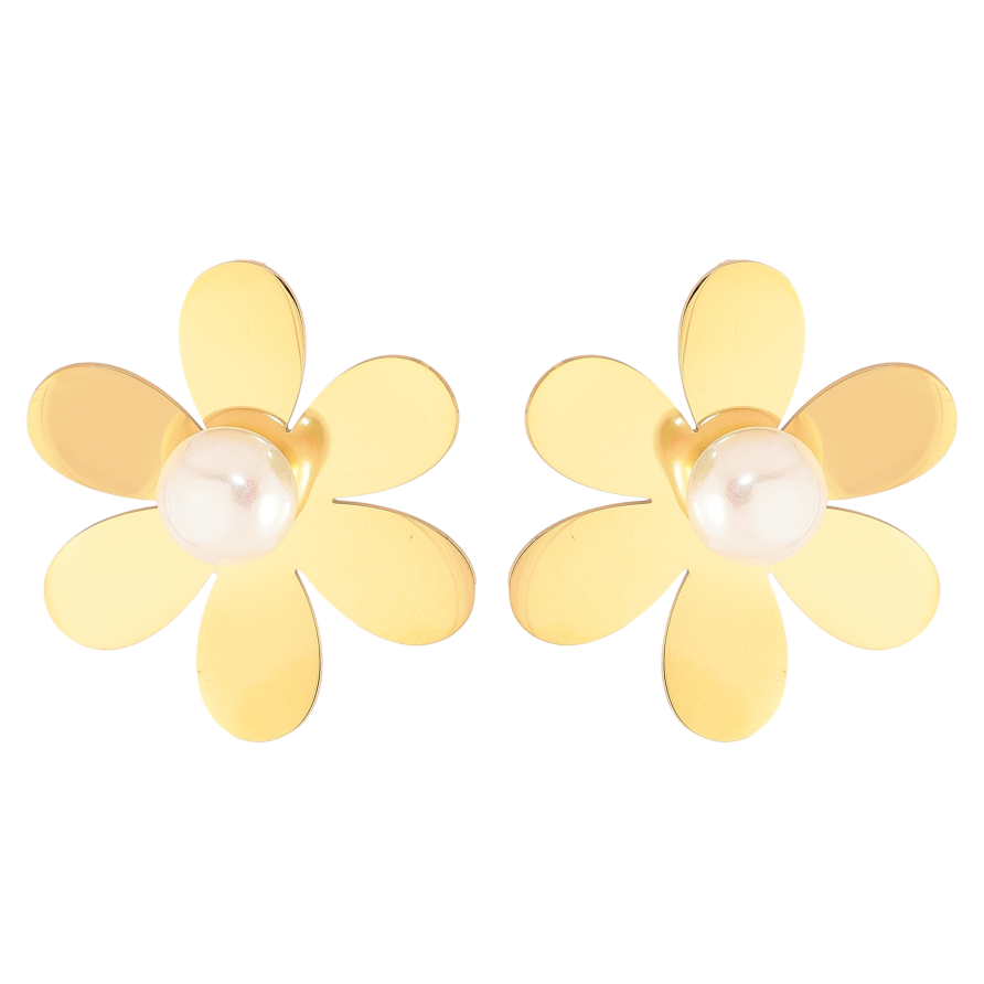 Серьги Нержавеющая сталь пусеты "Цветочки с жемчужинами" фото №1 Серьги Нержавеющая сталь пусеты "Цветочки с жемчужинами" фото №1