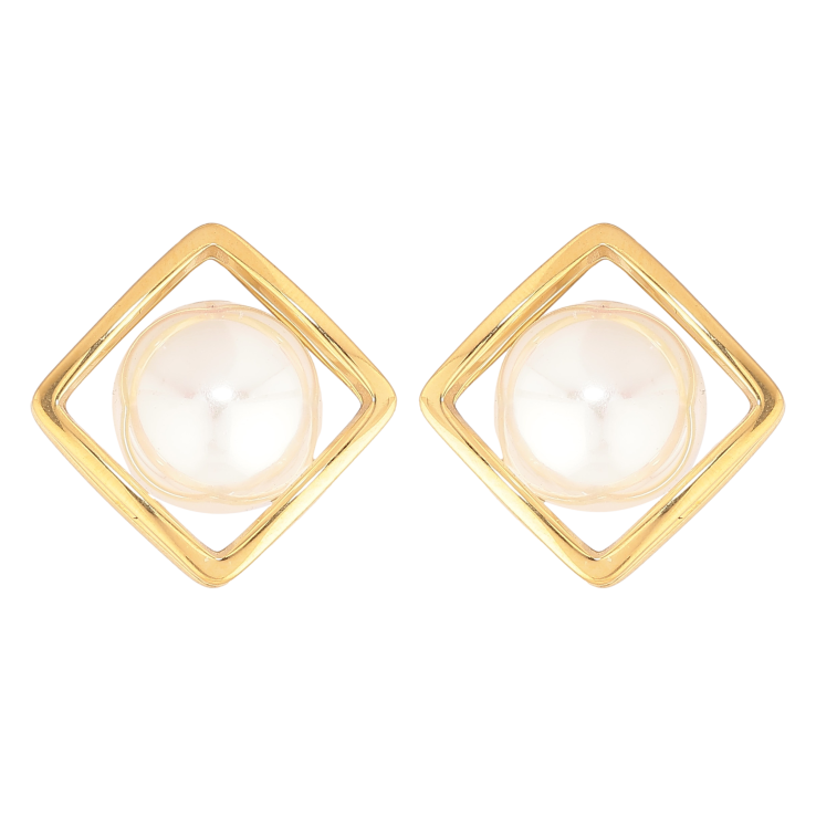 Серьги Нержавеющая сталь пусеты "Ромбы с жемчужинами" фото №9