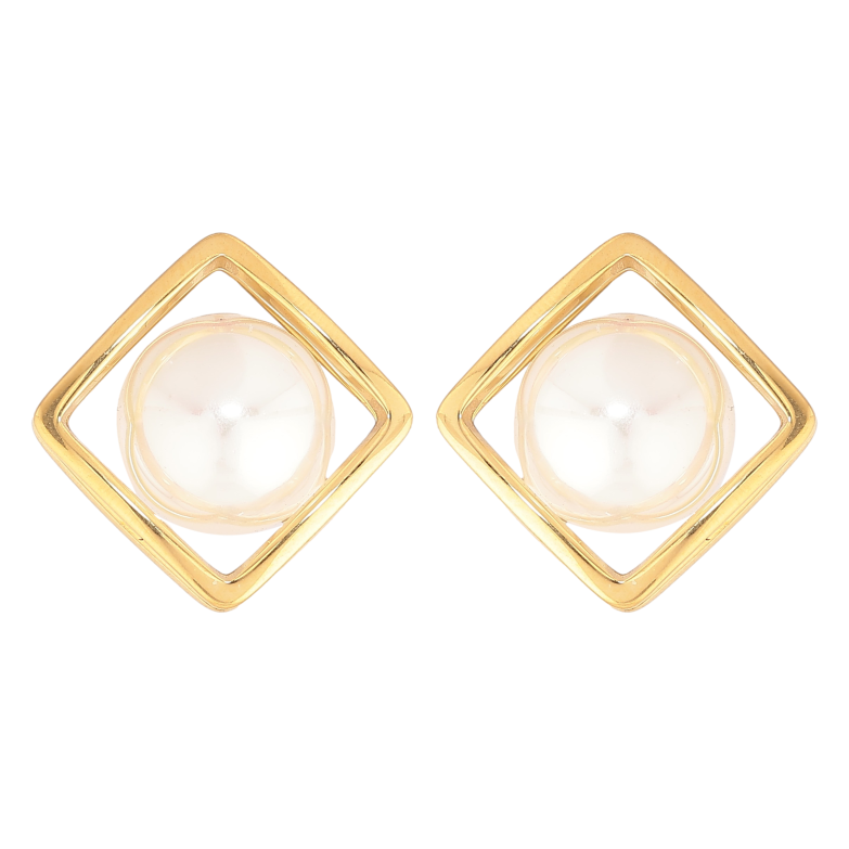 Серьги Нержавеющая сталь пусеты "Ромбы с жемчужинами" фото №1 Серьги Нержавеющая сталь пусеты "Ромбы с жемчужинами" фото №1