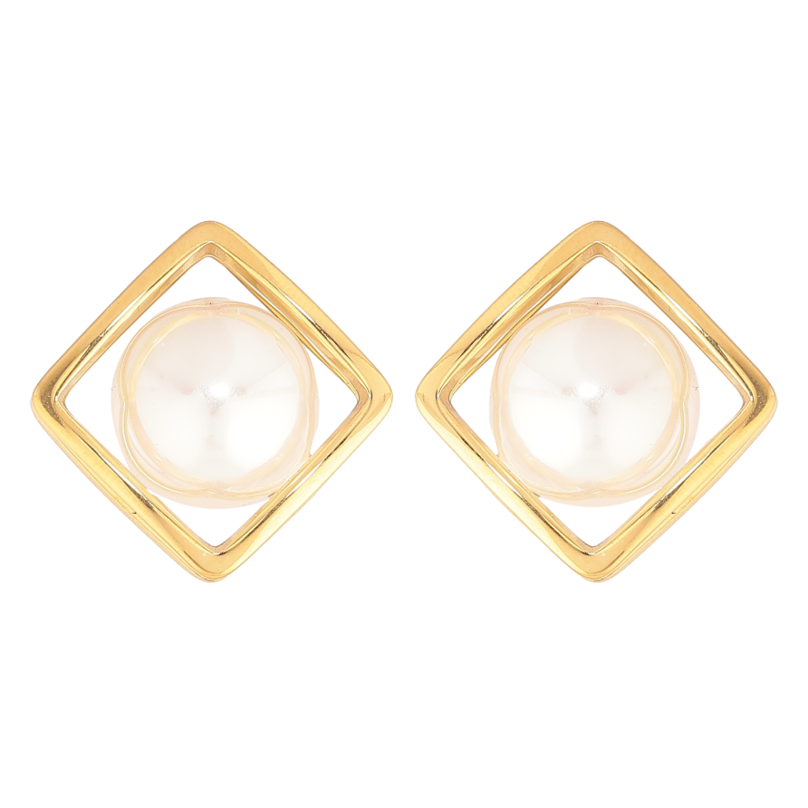 Серьги Нержавеющая сталь пусеты "Ромбы с жемчужинами" фото №1 Серьги Нержавеющая сталь пусеты "Ромбы с жемчужинами" фото №1