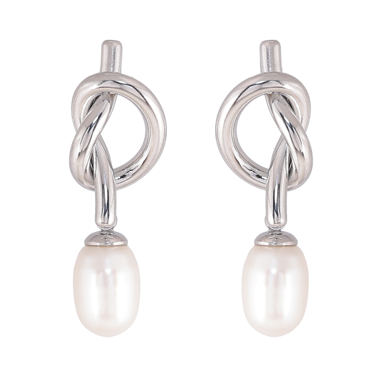 Сережки Нержавіюча сталь пусети "Вузлики з перлинами" фото №2