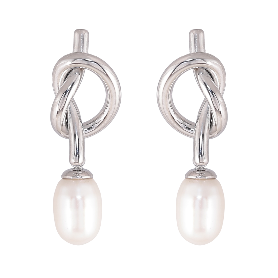 Сережки Нержавіюча сталь пусети "Вузлики з перлинами" фото №1