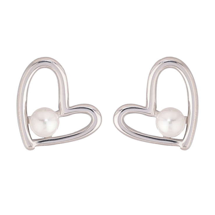 Сережки Нержавіюча сталь пусети "Сердечки з перлинами" фото №3