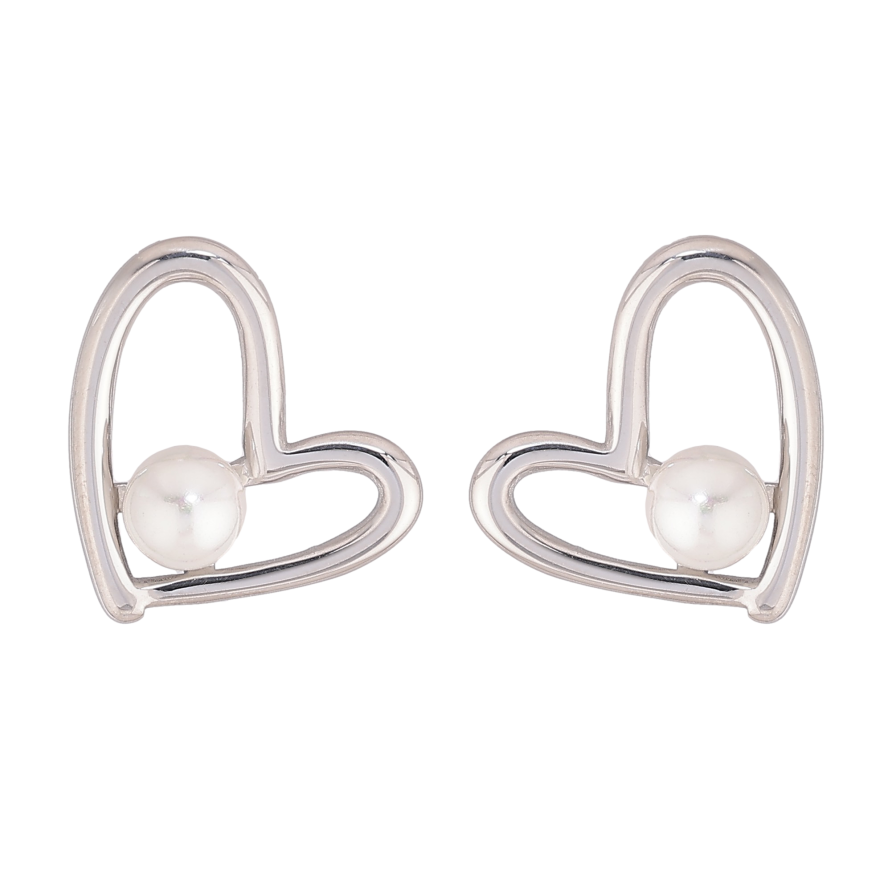 Сережки Нержавіюча сталь пусети "Сердечки з перлинами" фото №1 Сережки Нержавіюча сталь пусети "Сердечки з перлинами" фото №1