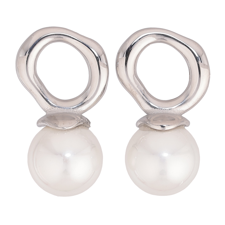 Сережки Нержавіюча сталь пусети "Кільця з перлинами" фото №4
