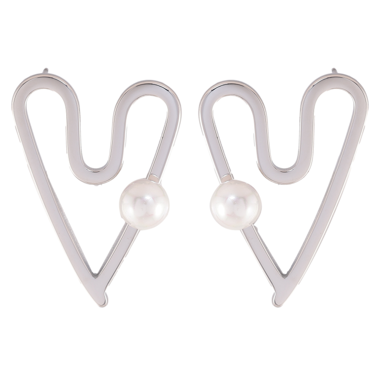 Сережки Нержавіюча сталь пусети "Сердечка з перлинами" фото №1