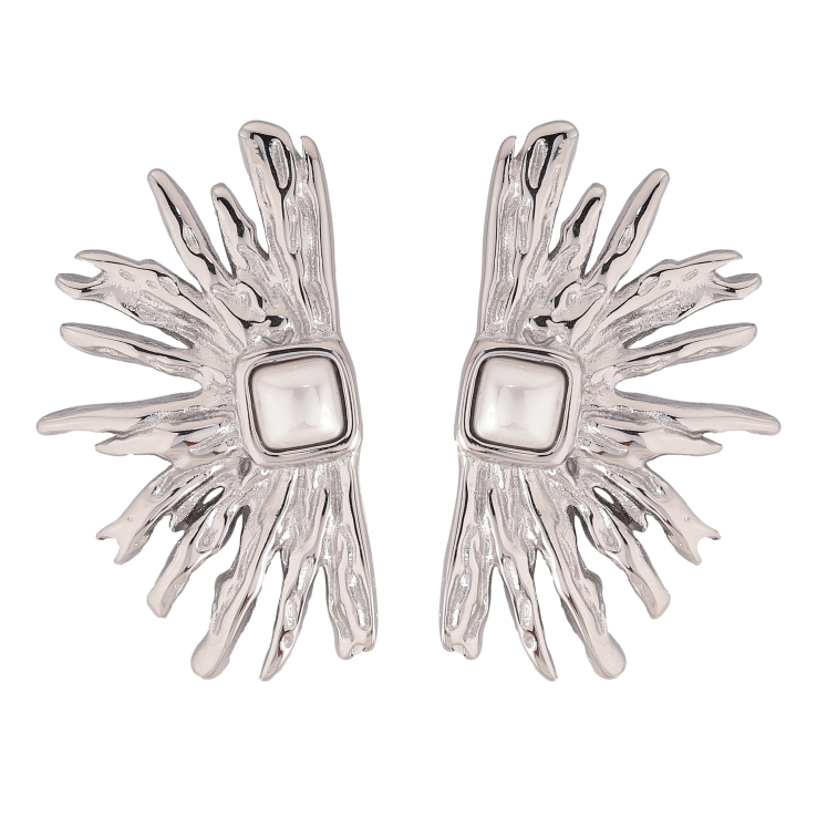 Сережки Нержавіюча сталь пусети "Візерунок з перлинними вставками" фото №11