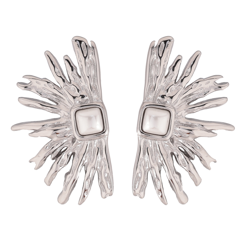 Сережки Нержавіюча сталь пусети "Візерунок з перлинними вставками" фото №1