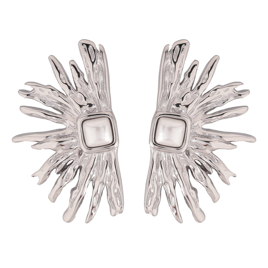 Сережки Нержавіюча сталь пусети "Візерунок з перлинними вставками" фото №1