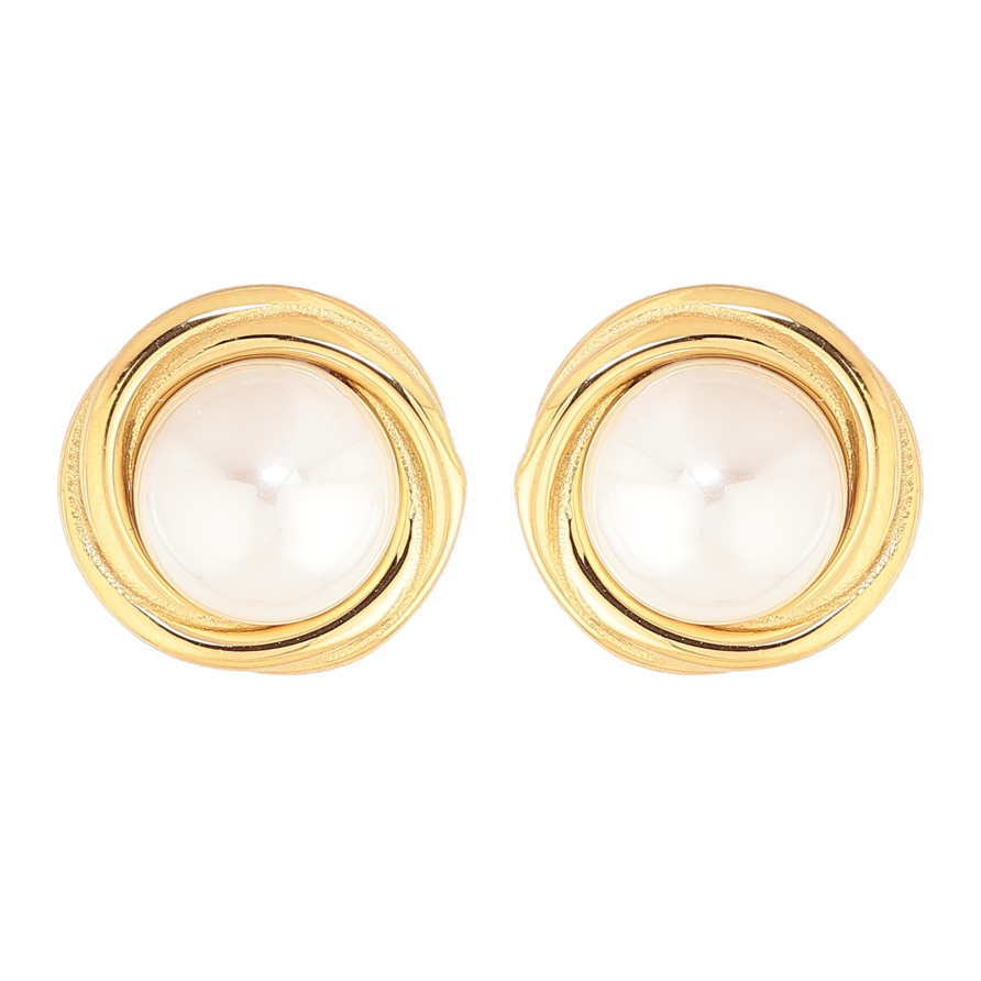 Серьги Нержавеющая сталь пусеты "Узор с жемчужинами" фото №1 Серьги Нержавеющая сталь пусеты "Узор с жемчужинами" фото №1