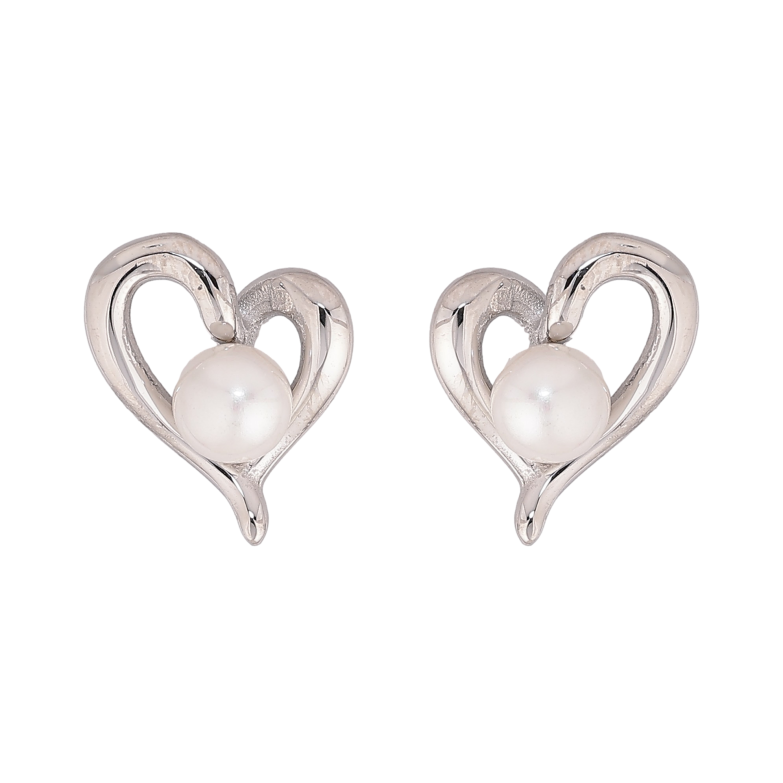 Серьги Нержавеющая сталь пусеты "Сердечки с жемчужинами" фото №1