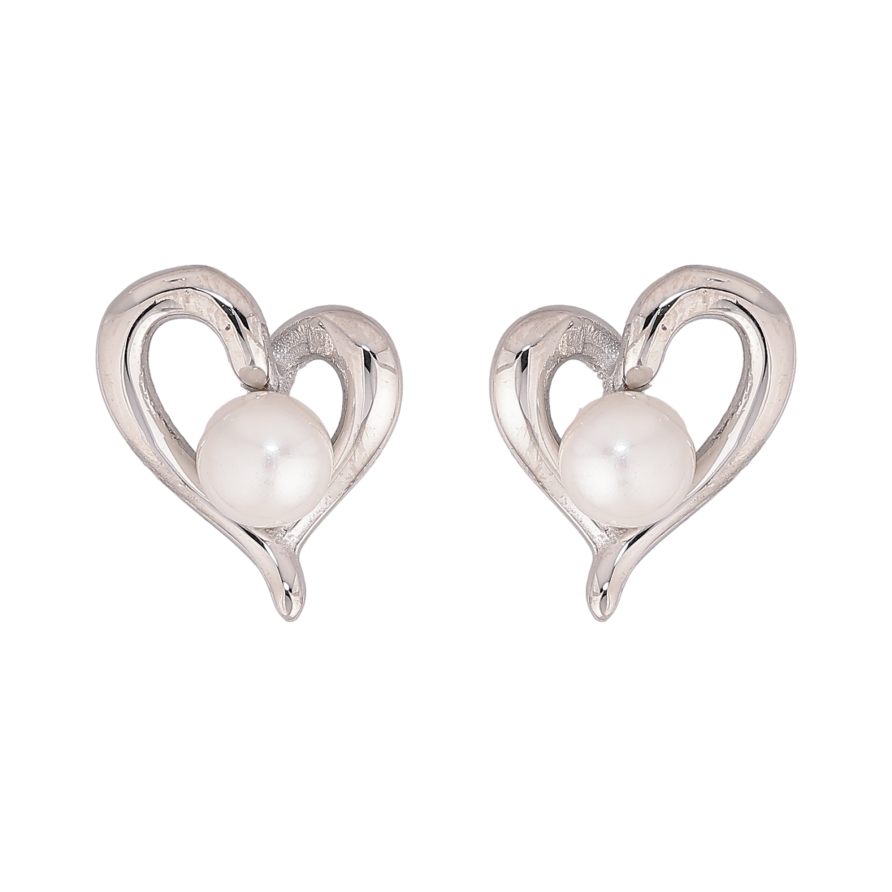 Сережки Нержавіюча сталь пусети "Сердечки з перлинами" фото №1