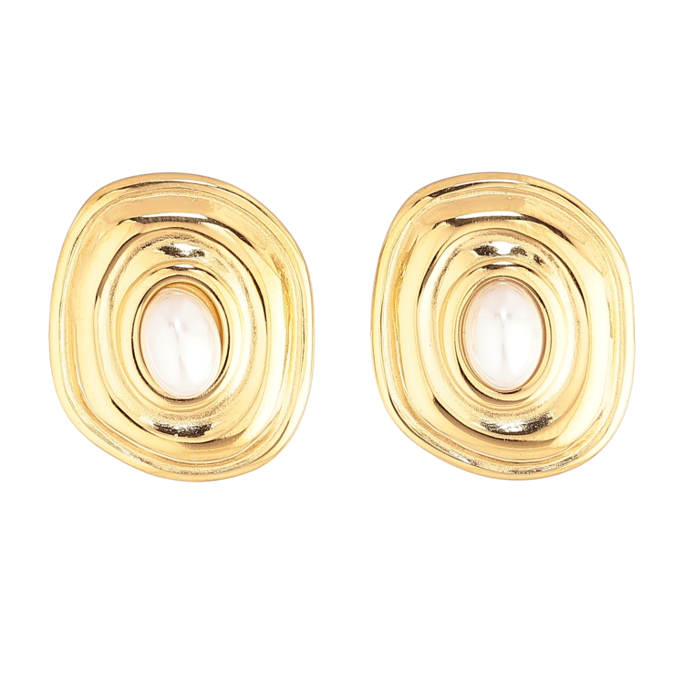 Серьги Нержавеющая сталь пусеты "Овальные с жемчужными вставками" фото №10