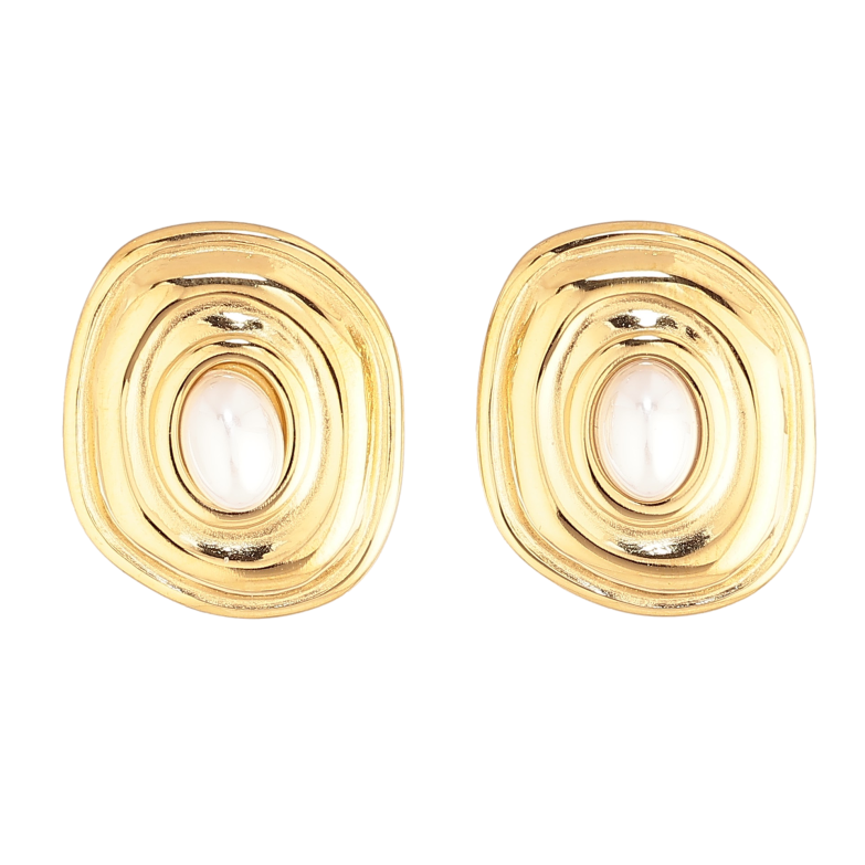 Сережки Нержавіюча сталь пусети "Овальні з перлинними вставками" фото №1