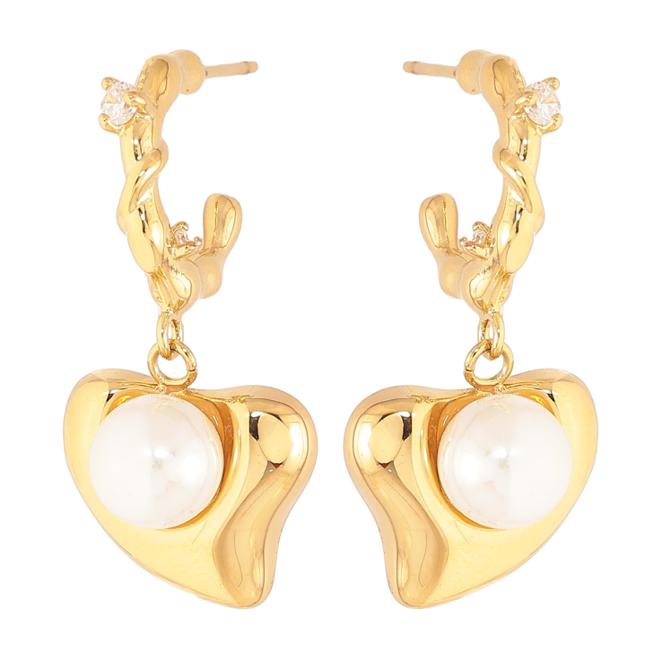 Серьги Нержавеющая сталь пусеты "Сердечки с жемчужинами" фото №17