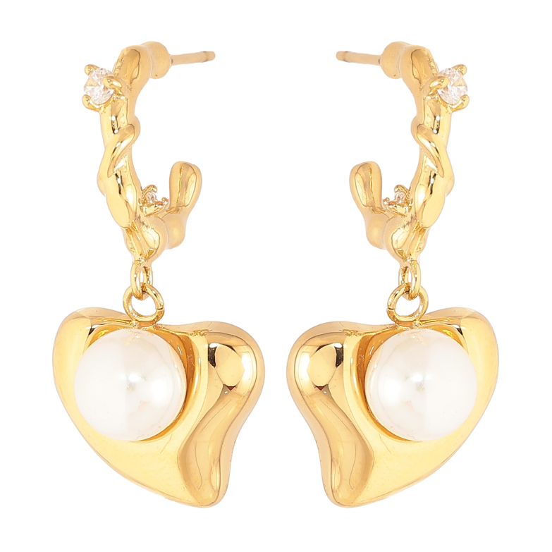 Серьги Нержавеющая сталь пусеты "Сердечки с жемчужинами" фото №1 Серьги Нержавеющая сталь пусеты "Сердечки с жемчужинами" фото №1