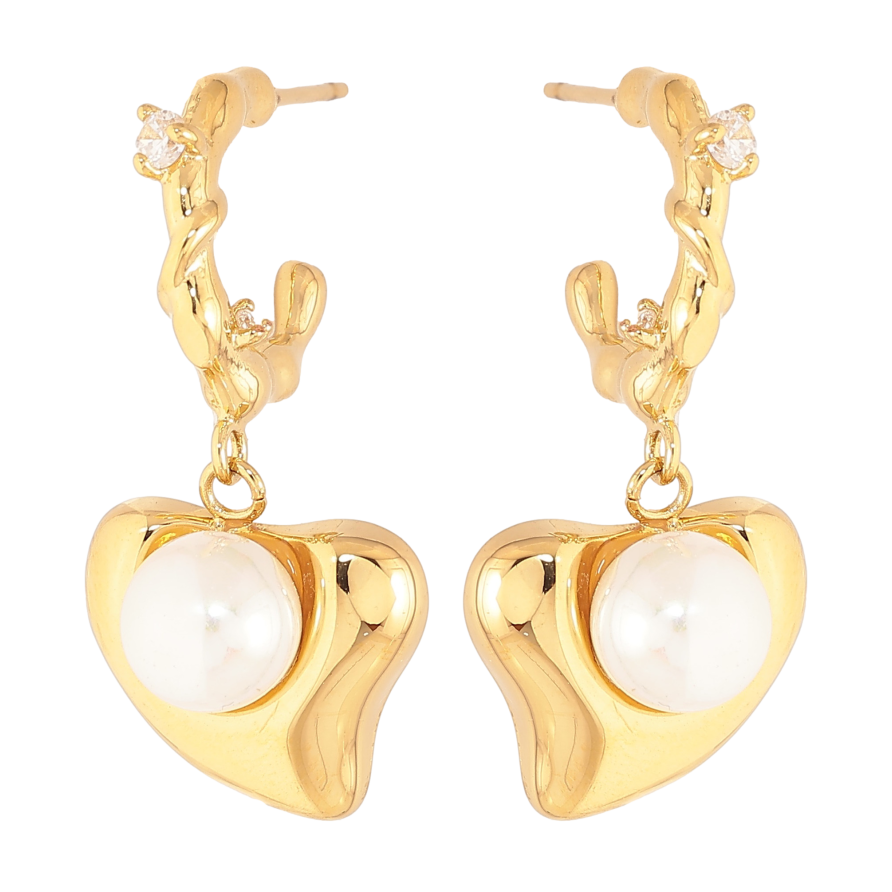 Серьги Нержавеющая сталь пусеты "Сердечки с жемчужинами" фото №1 Серьги Нержавеющая сталь пусеты "Сердечки с жемчужинами" фото №1