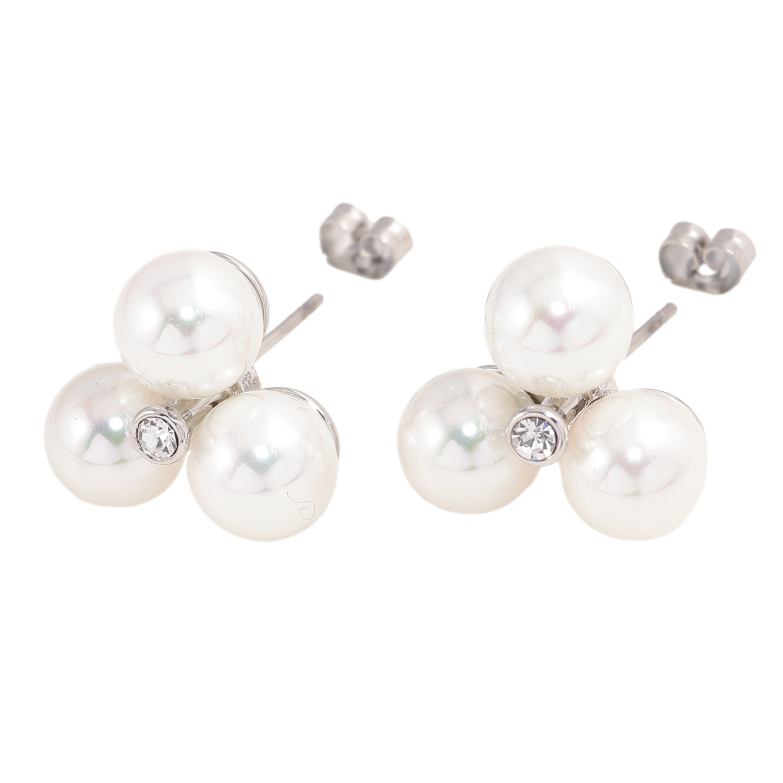 Сережки Нержавіюча сталь пусети "Візерунок з перлинами" фото №1