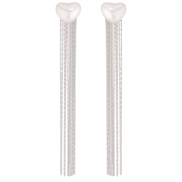 Сережки Нержавіюча сталь пусети "Перлинні серця з підвісками" фото №9