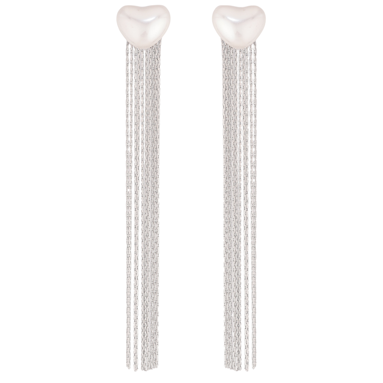 Серьги Нержавеющая сталь пусеты "Жемчужные сердечки с подвесками" фото №3