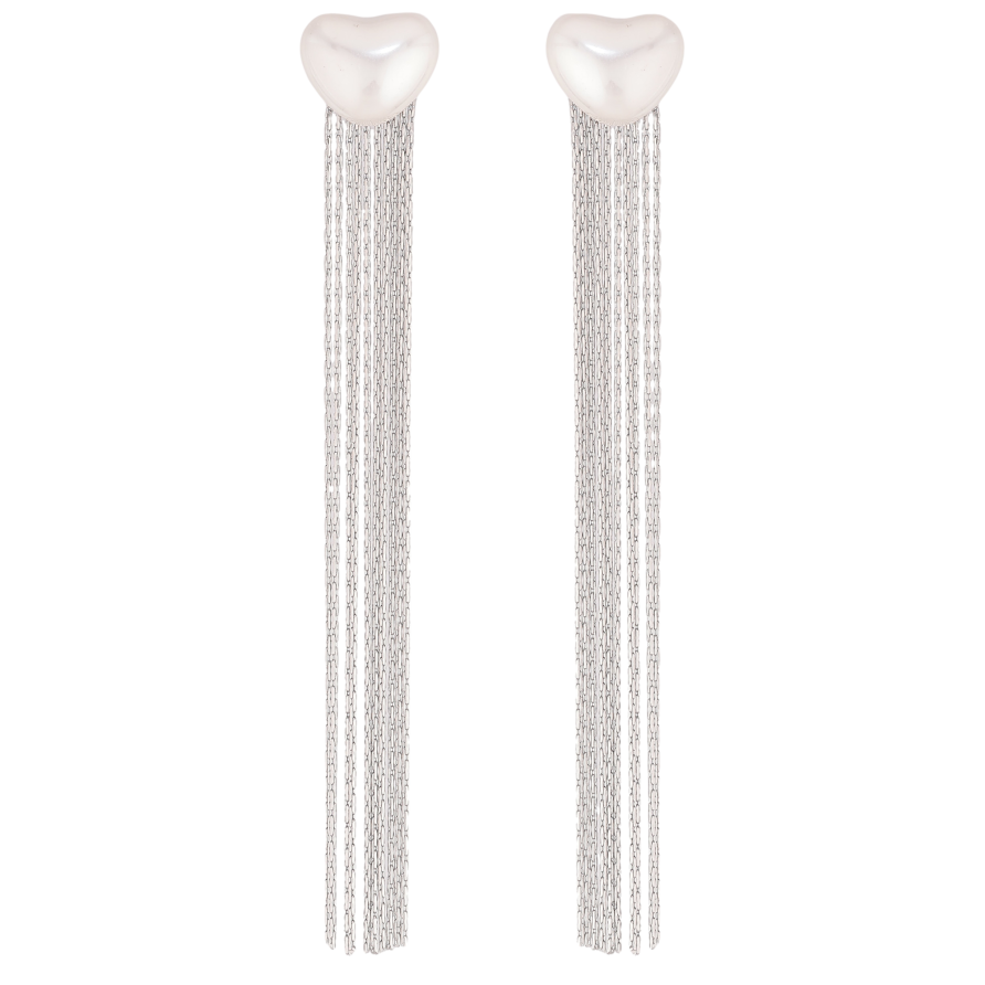 Сережки Нержавіюча сталь пусети "Перлинні серця з підвісками" фото №1