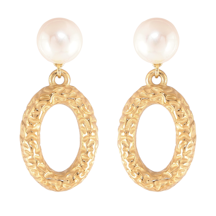 Серьги Нержавеющая сталь пусеты "Жемчужины с овальными подвесками" фото №5