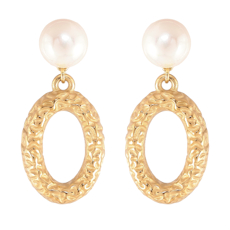 Сережки Нержавіюча сталь пусети "Перлини з овальними підвісками" фото №1 Сережки Нержавіюча сталь пусети "Перлини з овальними підвісками" фото №1