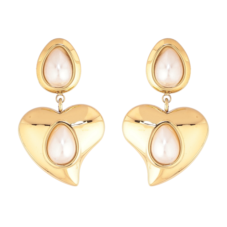 Серьги Нержавеющая сталь пусеты "Сердечки с жемчужными вставками" фото №12