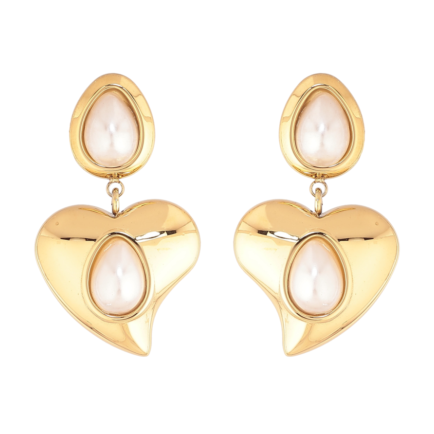 Серьги Нержавеющая сталь пусеты "Сердечки с жемчужными вставками" фото №1 Серьги Нержавеющая сталь пусеты "Сердечки с жемчужными вставками" фото №1