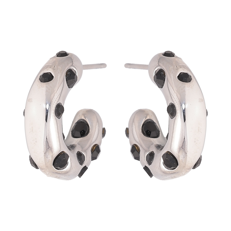 Серьги Нержавеющая сталь пусеты "Дуги с черными кристаллами" фото №1